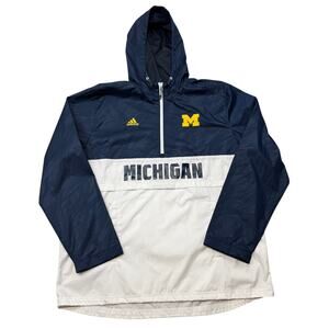 Adidas University of Michigan Pull Over Lightweight Hooded Windbreaker Jacket
